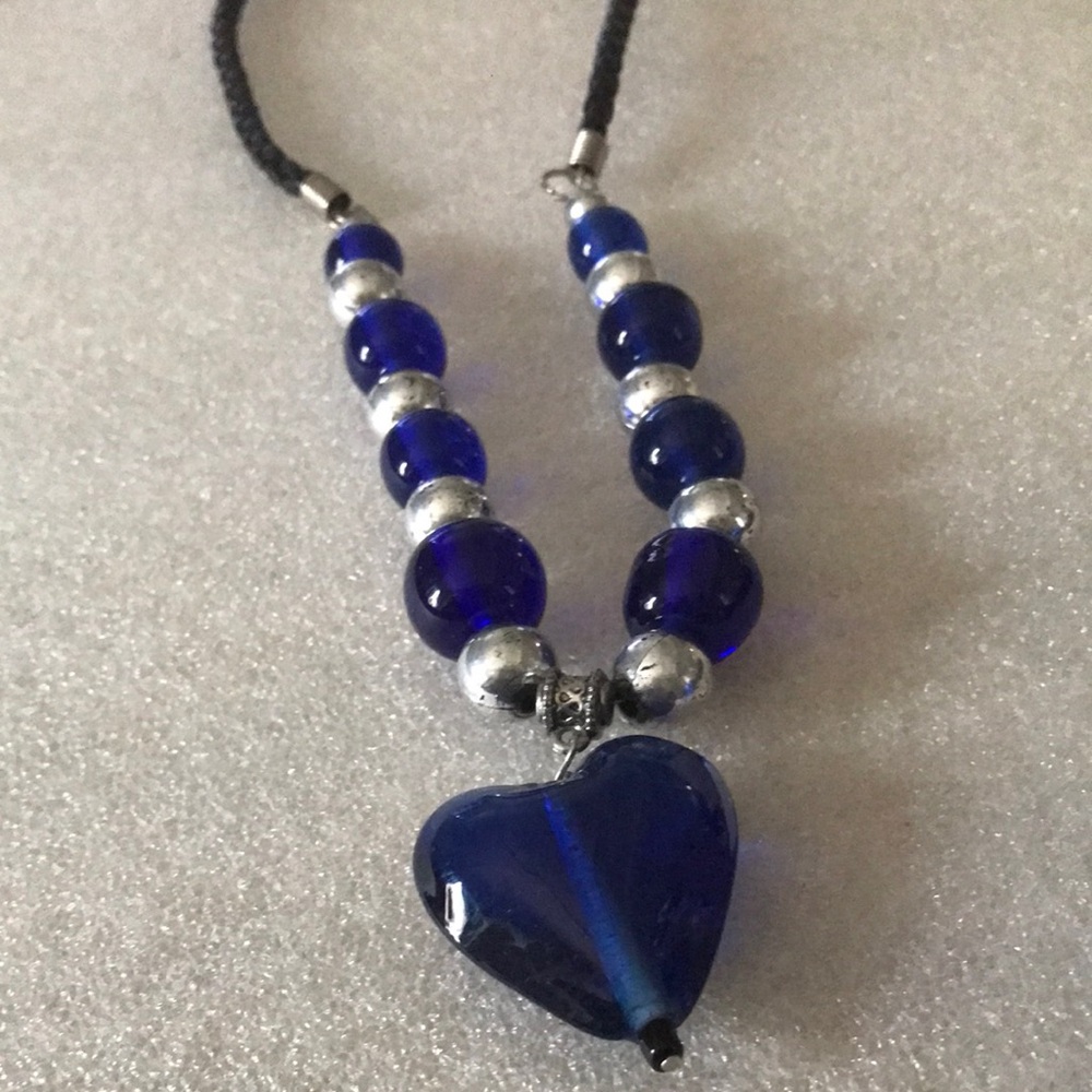 Blue Heart Glass Bead Necklace - Unbranded